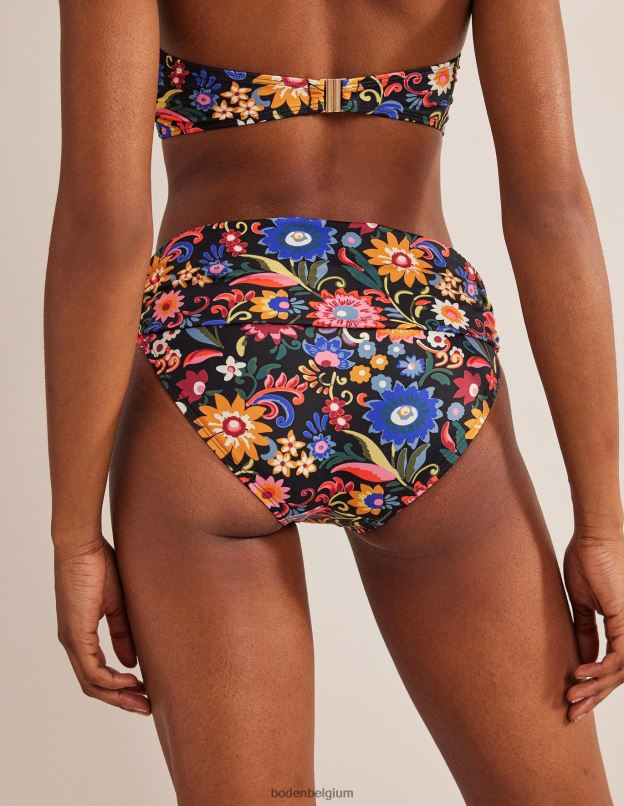 femmes Boden pop noir et gardénia bas de bikini classique à plis vêtements Z42D01768
