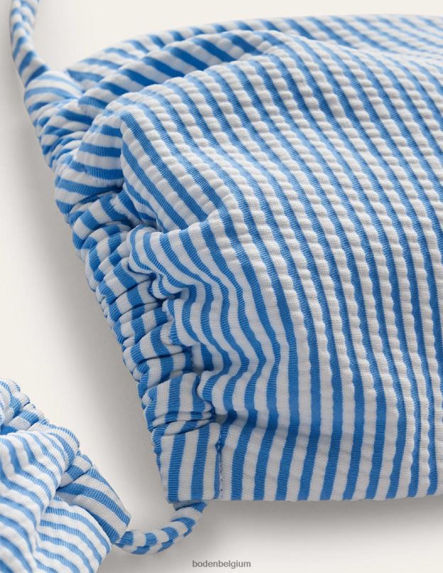 femmes Boden rayure seersucker bleue et ivoire bikini à fronces et string découpé vêtements Z42D01908