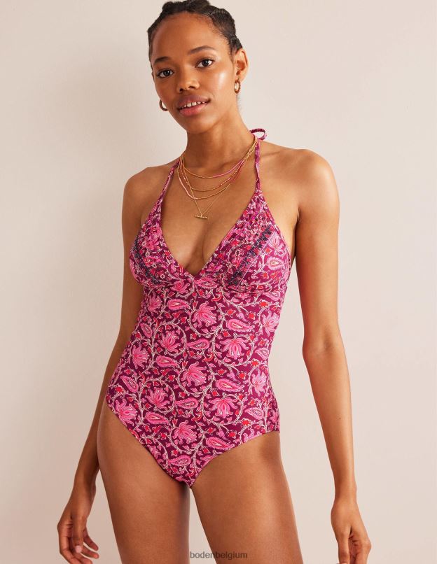 femmes Boden rose framboise & vigne botanique maillot de bain plongeant à ficelle vêtements Z42D0240