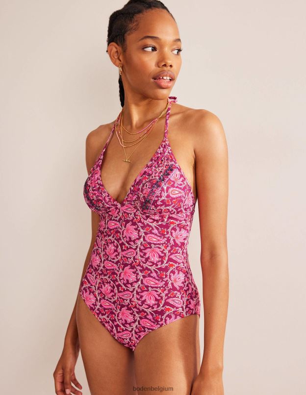 femmes Boden rose framboise & vigne botanique maillot de bain plongeant à ficelle vêtements Z42D0240