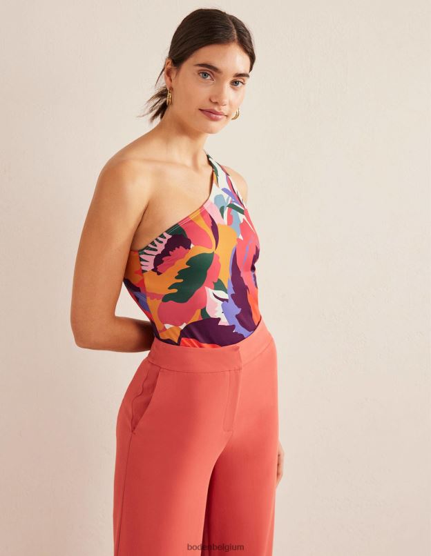 femmes Boden rose multicolore et abstraite maillot de bain une épaule Sorrento vêtements Z42D01359