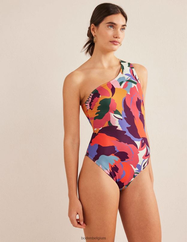 femmes Boden rose multicolore et abstraite maillot de bain une épaule Sorrento vêtements Z42D01359