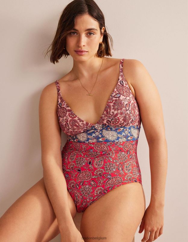 femmes Boden terrasse rouge et cachemire à haut risque arezzo - maillot de bain à empiècement et encolure en V vêtements Z42D01036