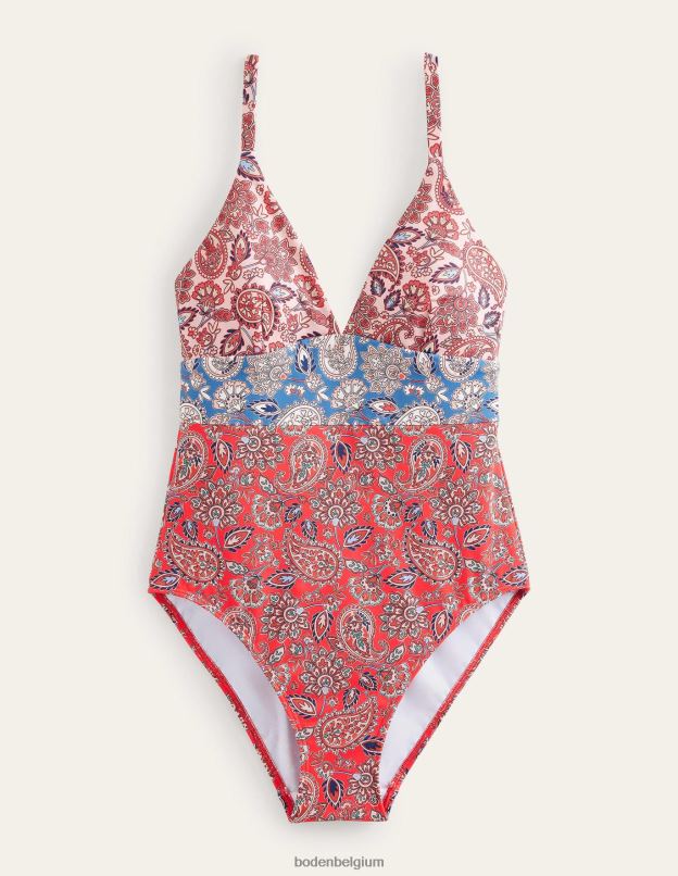 femmes Boden terrasse rouge et cachemire à haut risque arezzo - maillot de bain à empiècement et encolure en V vêtements Z42D01036