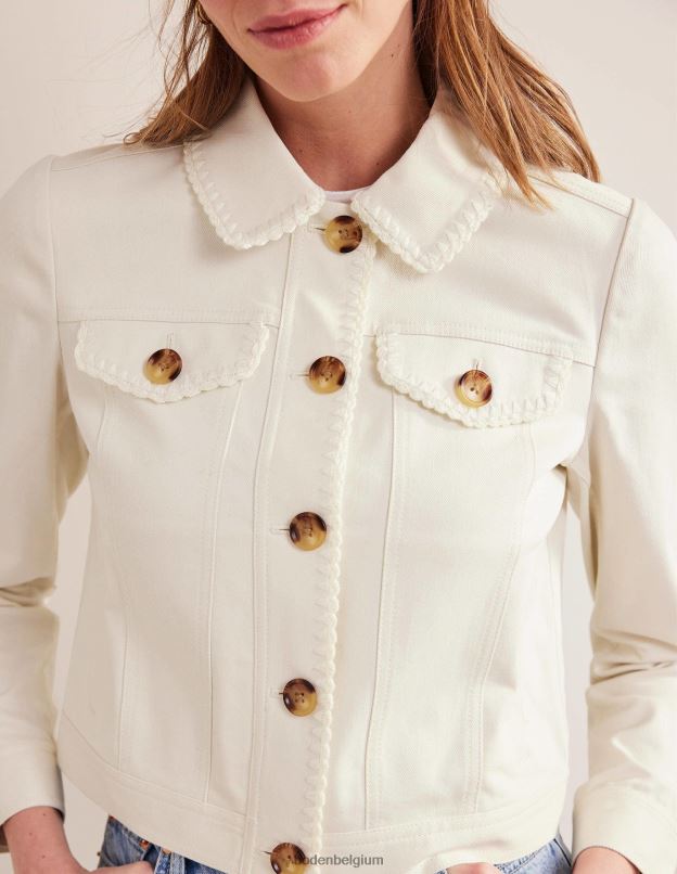 femmes Boden écru veste en jean à bordure en crochet vêtements Z42D01765