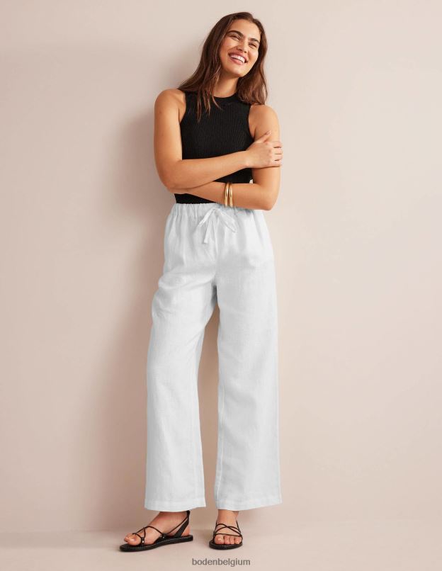 femmes Boden blanc pantalon décontracté en lin à enfiler vêtements Z42D02243