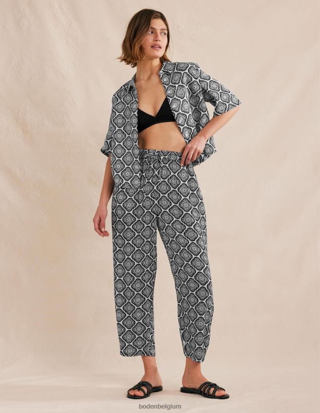 femmes Boden blush noir et botanique pantalon froissé à enfiler vêtements Z42D01494