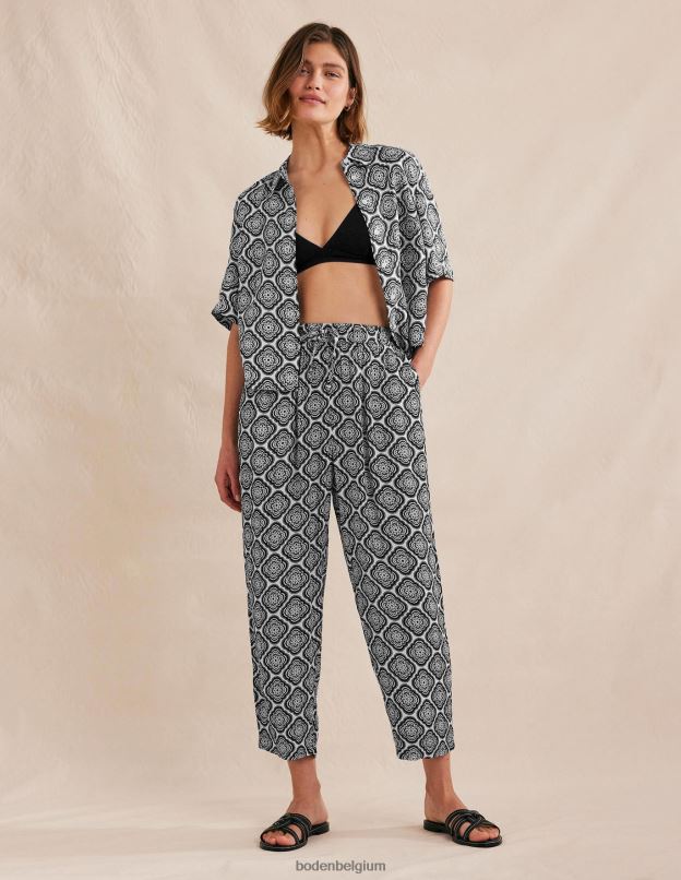 femmes Boden blush noir et botanique pantalon froissé à enfiler vêtements Z42D01494