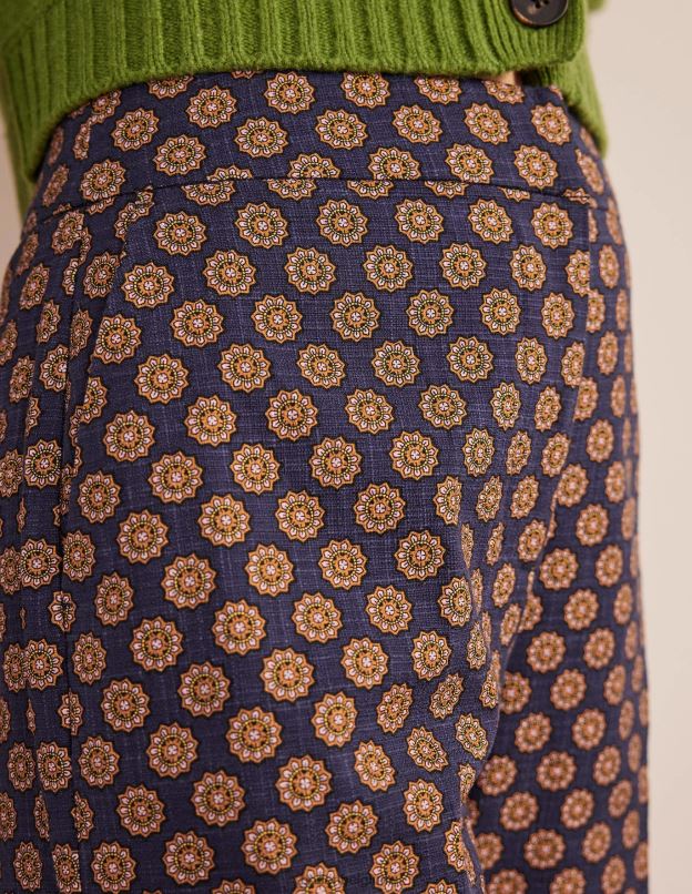 femmes Boden géo bleu marine et tournesol pantalon droit imprimé vêtements Z42D02166