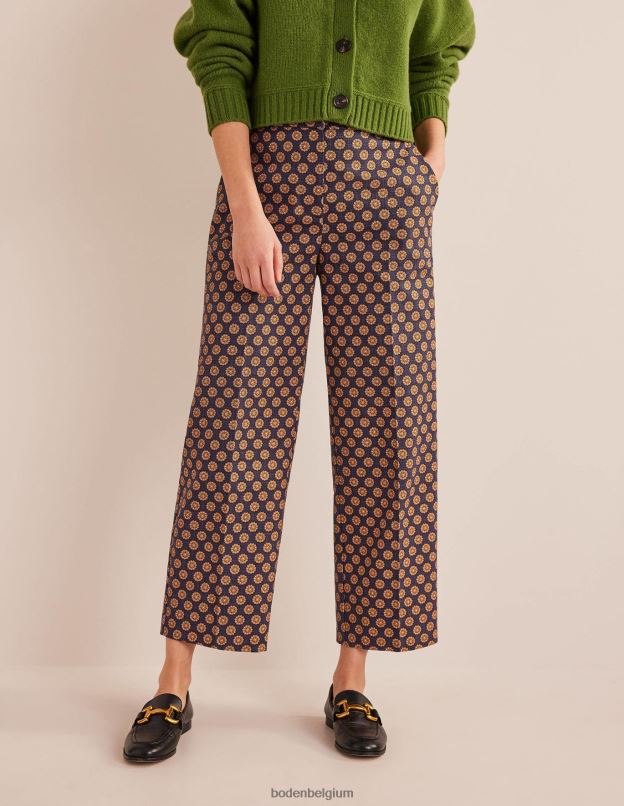 femmes Boden géo bleu marine et tournesol pantalon droit imprimé vêtements Z42D02166