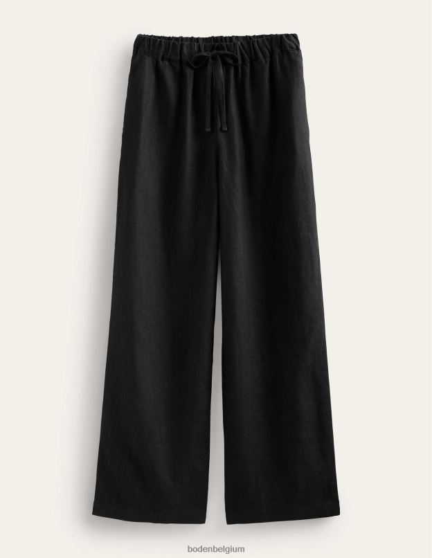 femmes Boden noir pantalon décontracté en lin à enfiler vêtements Z42D01138