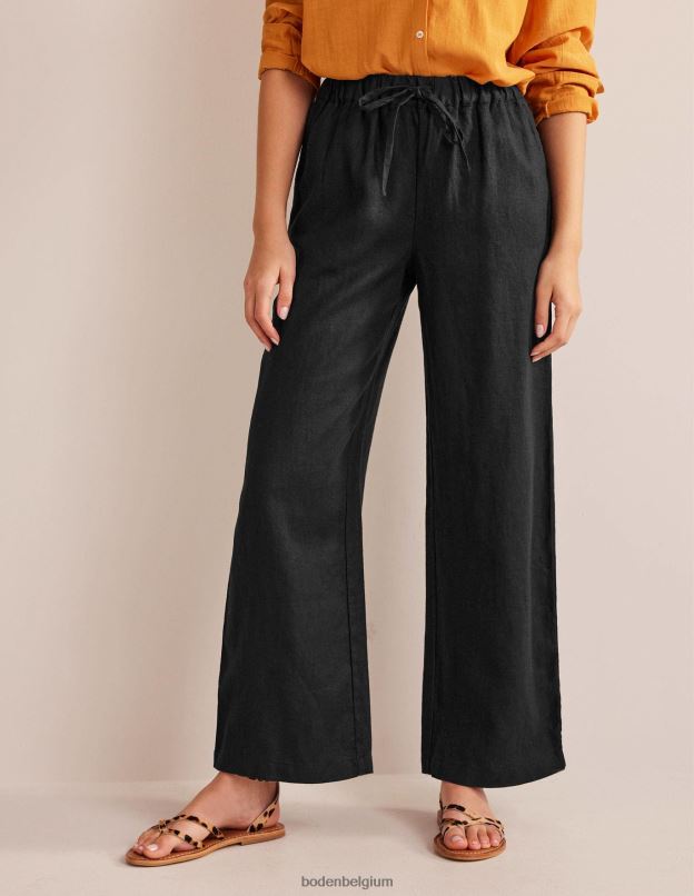 femmes Boden noir pantalon décontracté en lin à enfiler vêtements Z42D01138