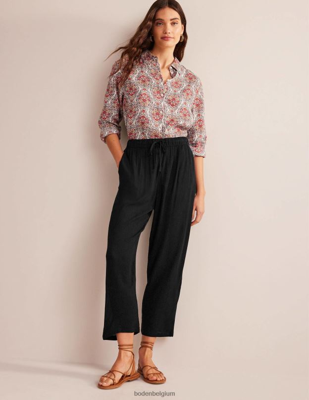 femmes Boden noir pantalon froissé à enfiler vêtements Z42D02173