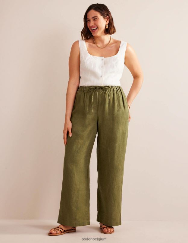 femmes Boden olive capulet pantalon décontracté en lin à enfiler vêtements Z42D01107