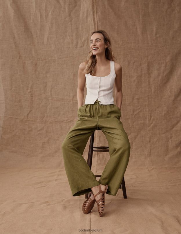 femmes Boden olive capulet pantalon décontracté en lin à enfiler vêtements Z42D01107