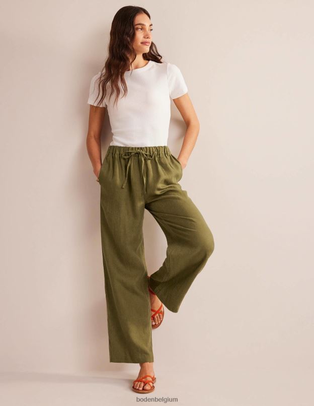 femmes Boden olive capulet pantalon décontracté en lin à enfiler vêtements Z42D01107