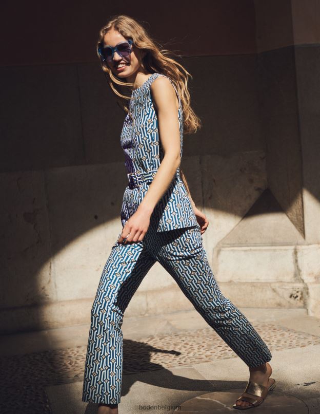 femmes Boden saphir et géo azur pantalon évasé raccourci vêtements Z42D01562