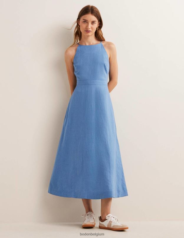 femmes Boden Bleu Riviera robe midi dos nu en lin vêtements Z42D066
