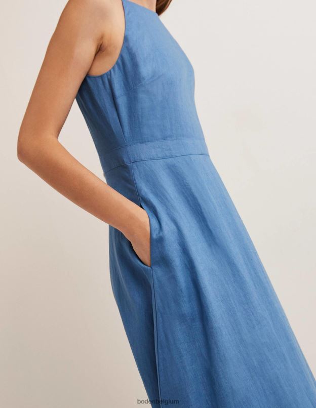 femmes Boden Bleu Riviera robe midi dos nu en lin vêtements Z42D066