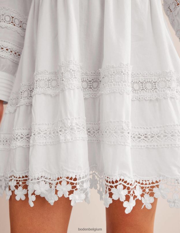 femmes Boden blanc robe courte à bordure en dentelle vêtements Z42D068