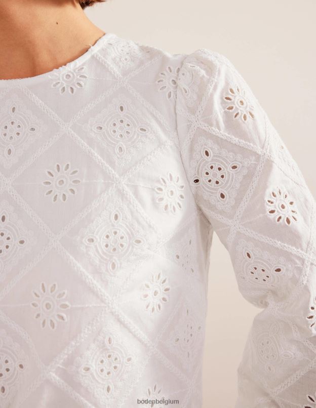 femmes Boden blanc robe courte droite à broderies vêtements Z42D01410