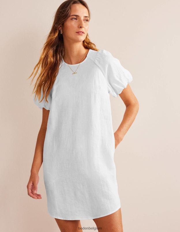 femmes Boden blanc robe courte en lin à détails de manches vêtements Z42D073