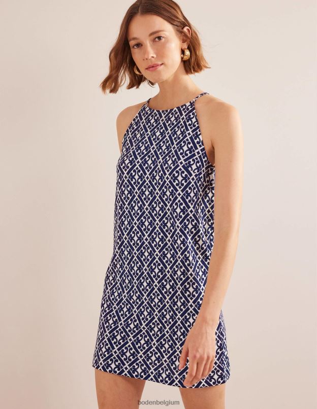 femmes Boden bleu de Prusse et géo tranquille robe courte en jersey à col nageur vêtements Z42D01015