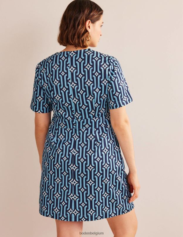 femmes Boden bleu delphinium et géo azur robe courte en coton vêtements Z42D01062