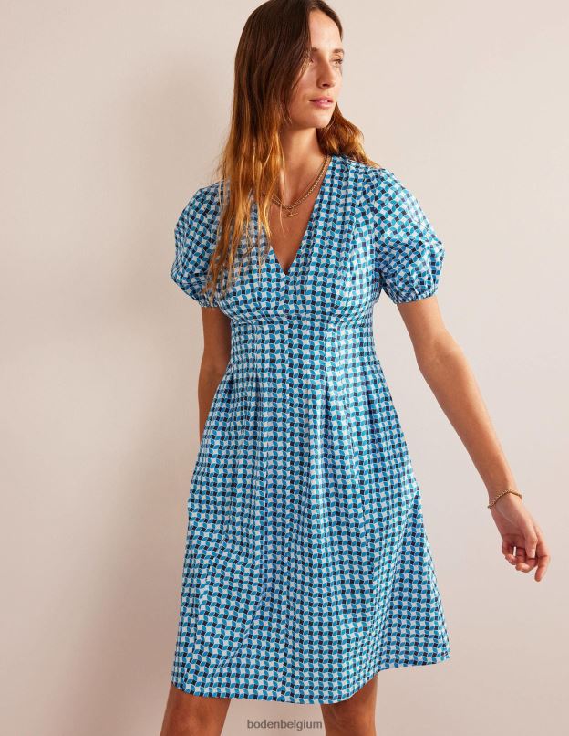 femmes Boden bleu fluo & diamant abstrait robe à col en V et pinces vêtements Z42D041