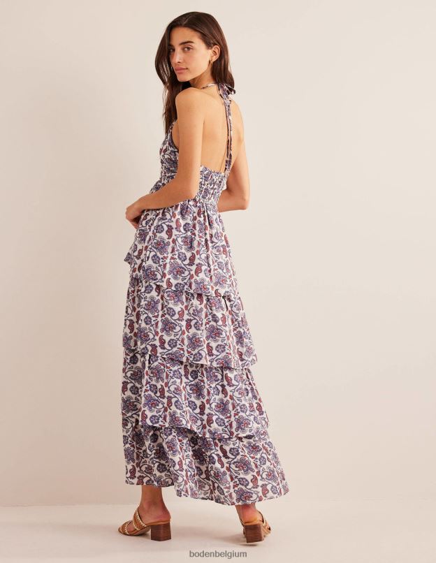 femmes Boden bleu nuit robe longue froncée à volants vêtements Z42D0959