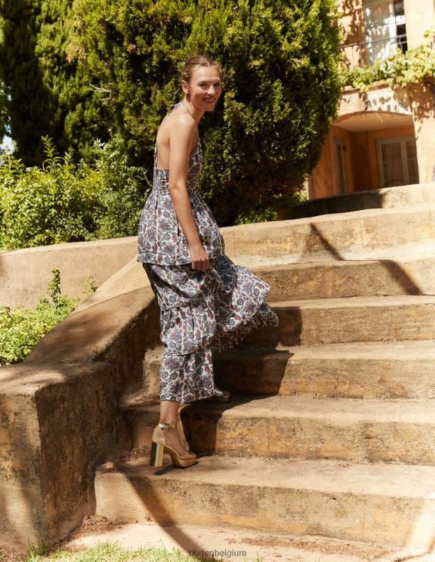 femmes Boden bleu nuit robe longue froncée à volants vêtements Z42D0959