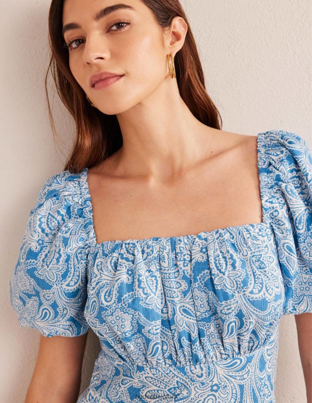 femmes Boden bleu porcelaine & bouton cachemire robe midi à corsage froncé vêtements Z42D01003