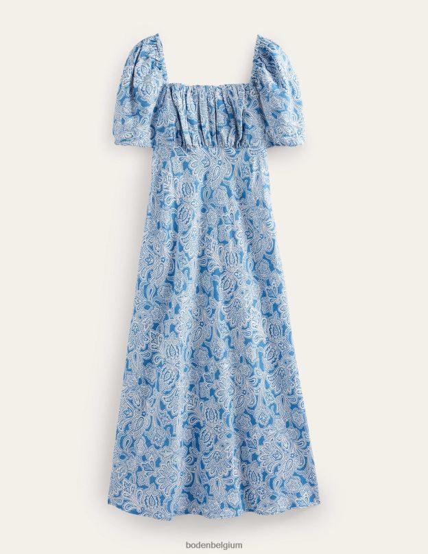 femmes Boden bleu porcelaine & bouton cachemire robe midi à corsage froncé vêtements Z42D01003