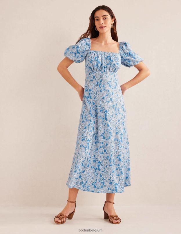 femmes Boden bleu porcelaine & bouton cachemire robe midi à corsage froncé vêtements Z42D01003