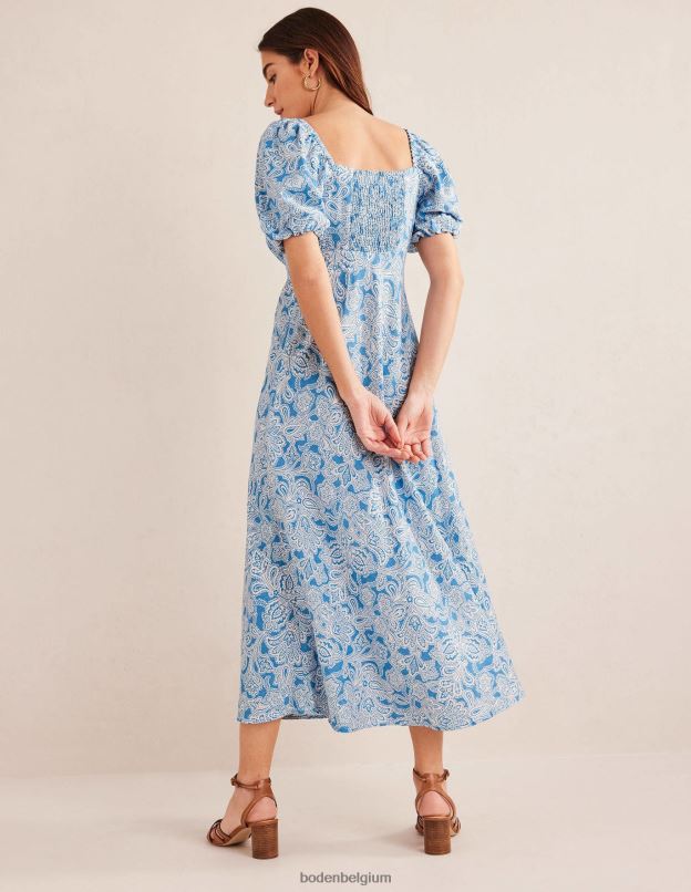 femmes Boden bleu porcelaine & bouton cachemire robe midi à corsage froncé vêtements Z42D01003