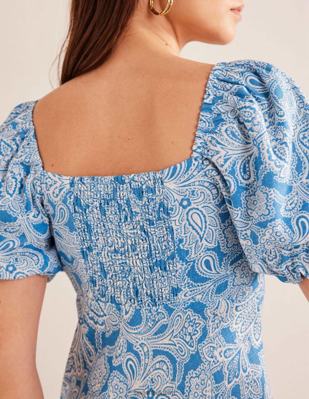 femmes Boden bleu porcelaine & bouton cachemire robe midi à corsage froncé vêtements Z42D01003