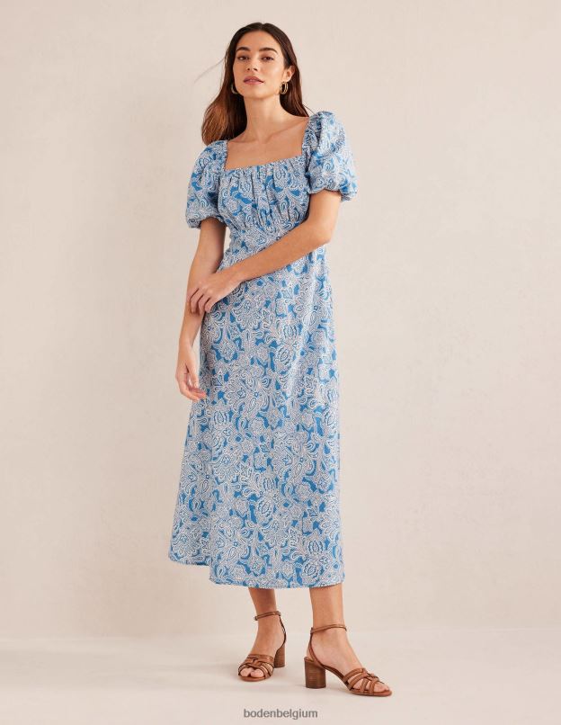femmes Boden bleu porcelaine & bouton cachemire robe midi à corsage froncé vêtements Z42D01003