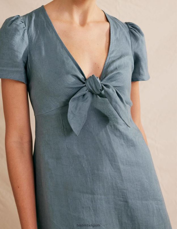 femmes Boden bleu profond robe mi-longue en lin nouée sur le devant vêtements Z42D0586