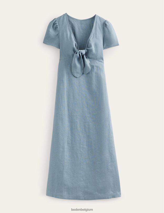 femmes Boden bleu profond robe mi-longue en lin nouée sur le devant vêtements Z42D0586