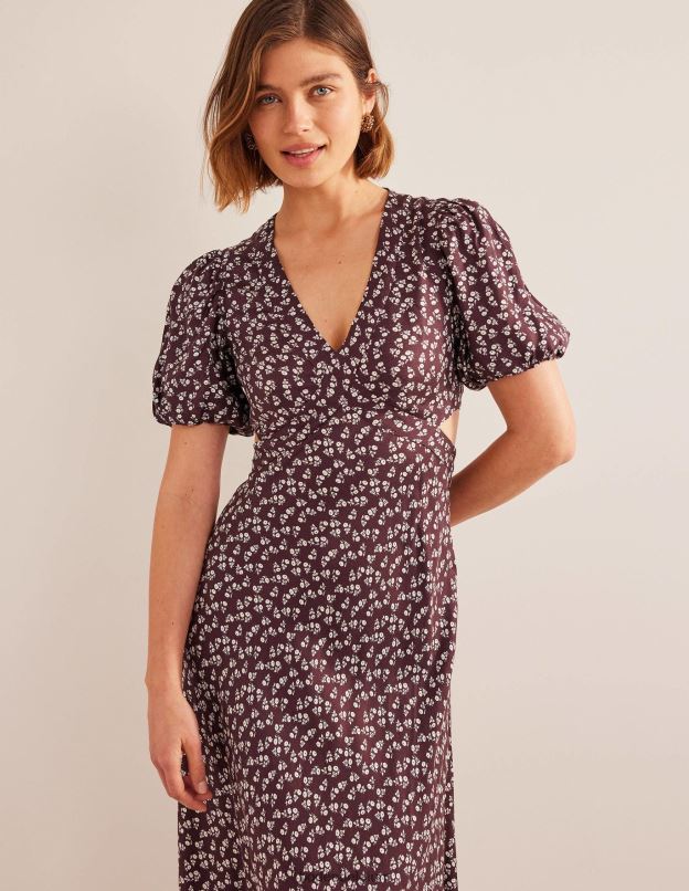 femmes Boden bordeaux foncé et marguerite douce robe mi-longue découpée vêtements Z42D02612