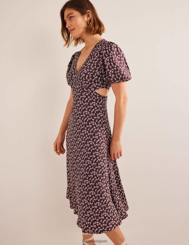 femmes Boden bordeaux foncé et marguerite douce robe mi-longue découpée vêtements Z42D02612