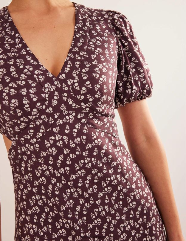 femmes Boden bordeaux foncé et marguerite douce robe mi-longue découpée vêtements Z42D02612