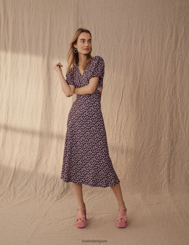 femmes Boden bordeaux foncé et marguerite douce robe mi-longue découpée vêtements Z42D02612