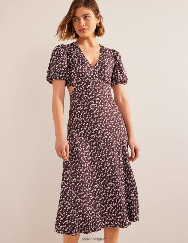 femmes Boden bordeaux foncé et marguerite douce robe mi-longue découpée vêtements Z42D02612