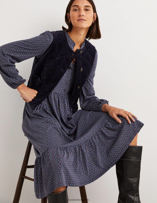 femmes Boden bourgeon bleu marine et diamant robe midi boutonnée en jersey vêtements Z42D01648