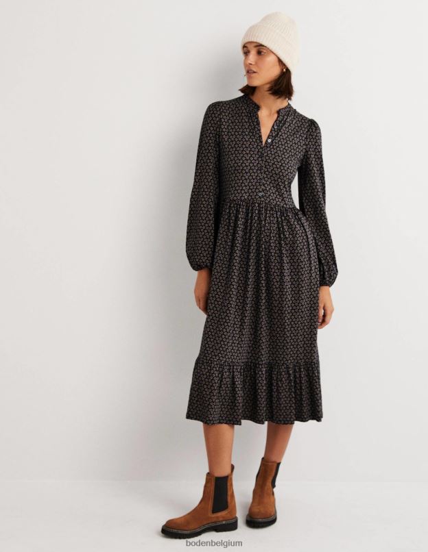 femmes Boden bourgeon noir et diamant robe midi boutonnée en jersey vêtements Z42D01268