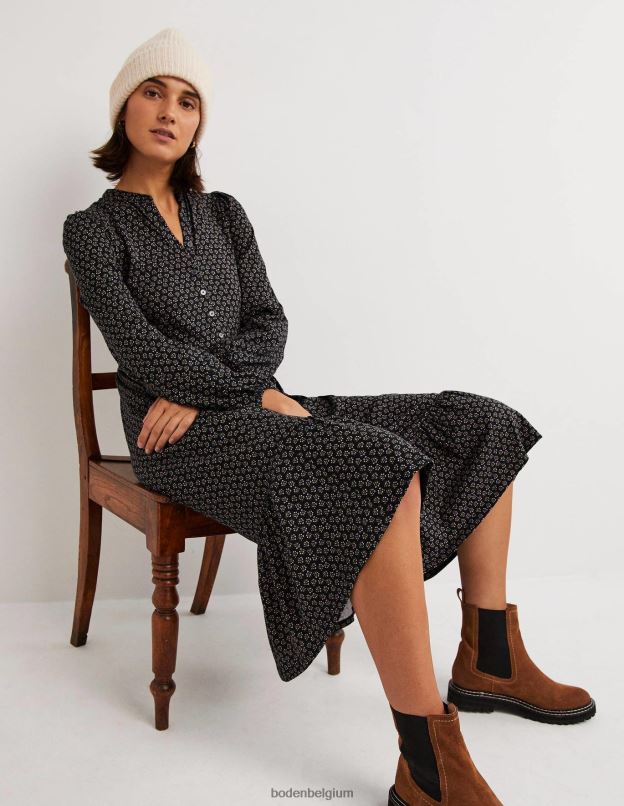 femmes Boden bourgeon noir et diamant robe midi boutonnée en jersey vêtements Z42D01268