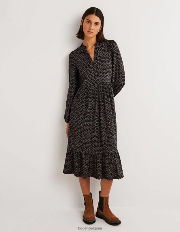 femmes Boden bourgeon noir et diamant robe midi boutonnée en jersey vêtements Z42D01268