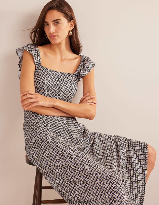 femmes Boden bourgeon noir et fleuri robe midi en jersey à volants vêtements Z42D01021