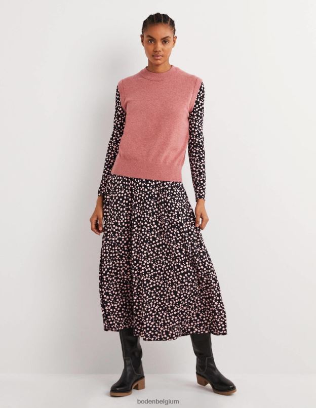 femmes Boden bourgeon noir et tombant robe midi en jersey à manches bouffantes vêtements Z42D01039